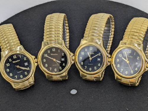 Lote De 4 Relojes Westclox Vintage Tono Dorado Probados Funcionando Con Baterías Nuevas