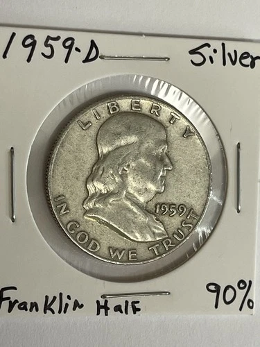 1959-D FRANKLIN HALF DOLLAR 90% Vintage Silver Light Natural Toning 90% Silver