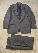Lanvin Gray Wool Windowpane 2 Piece Formal Suit Blazer 40 W34 L30