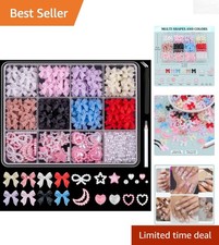 600 Pcs 3D Nail Charms Flatback Pearls Set - 8 Color Bow Charms for Art