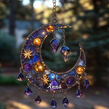2D Flat Purple Crescent Moon Suncatcher - Acrylic Celestial Window Hanging