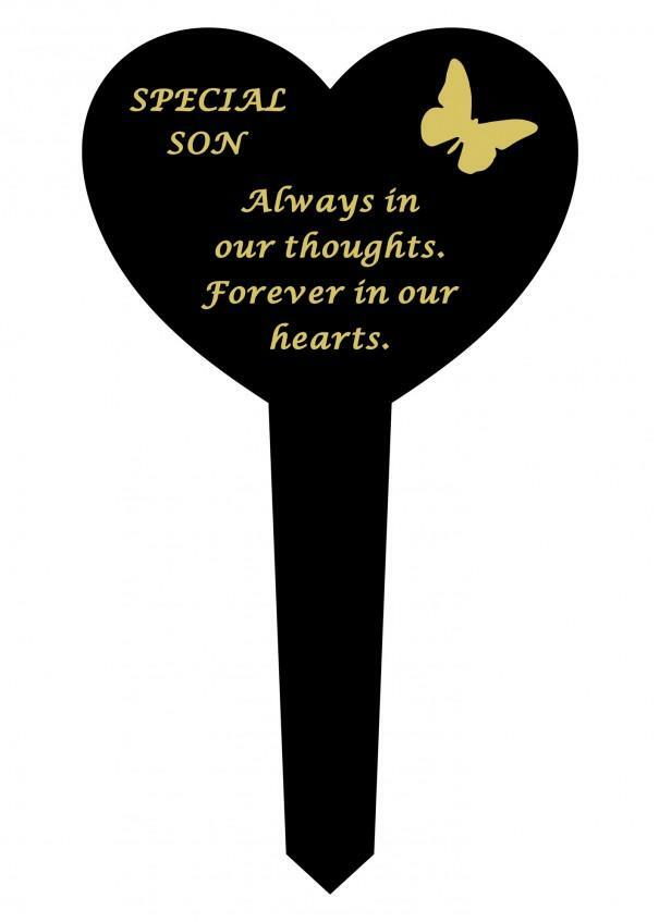 Son Black & Gold Plastic Memorial Heart Butterfly Stake Graveside Spike Tribute