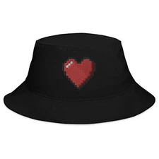 Retro 8 Bit Video Game Pixelated Heart Embroidered Bucket Hat