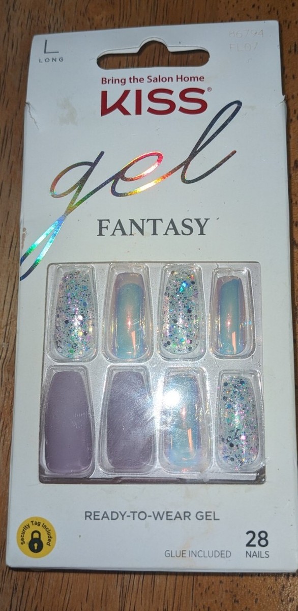 Kiss Gel Fantasy Glue On Full Cover Long Length Iridescent Nails