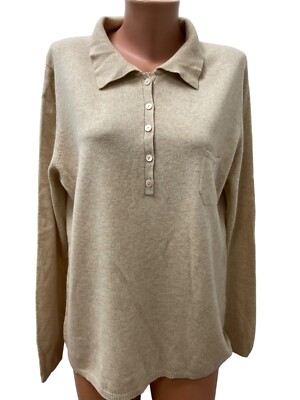 CASSIS size 46 - XL WOOL CASHMERE women's sweater beige long sleeve collar