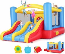   Inflatable Bounce House w/Double Slide, Blower Obstacle Bouncer Indoor/Outdoor  