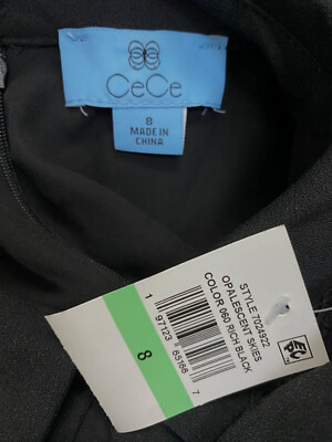 CeCe Women Black Scallop Embroidered Collared 3/4 Sleeve A-Line