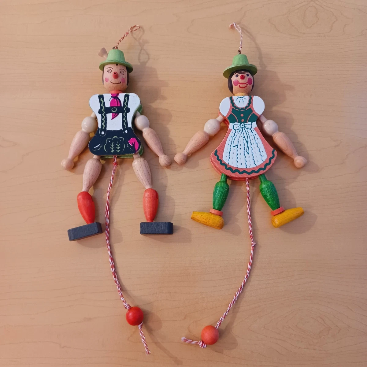 Austria Wooden Pull String Jumping Jack Wood Toy Figures Boy Girl