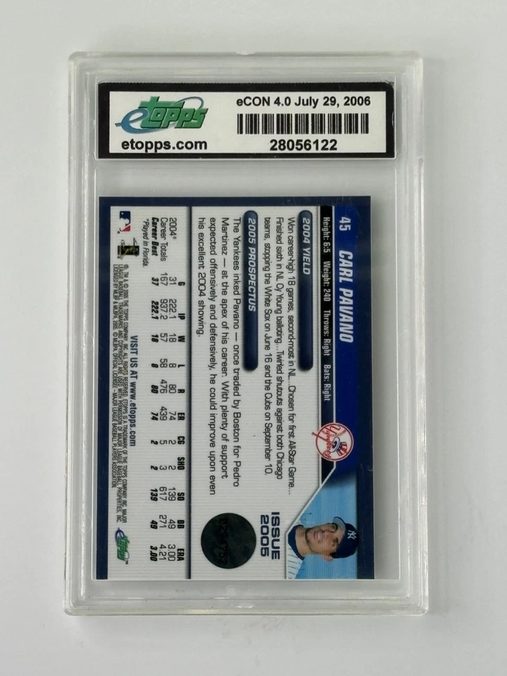 CARL PAVANO 5/5 2005 E-TOPPS E-CONVENTION REFRACTOR NEW YORK YANKEES ENCASED - Image 2 of 2