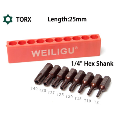 1/4'' Security Tamper Resistant Star Bits S2 Steel T8 - T40 Torx Bit 25mm Long