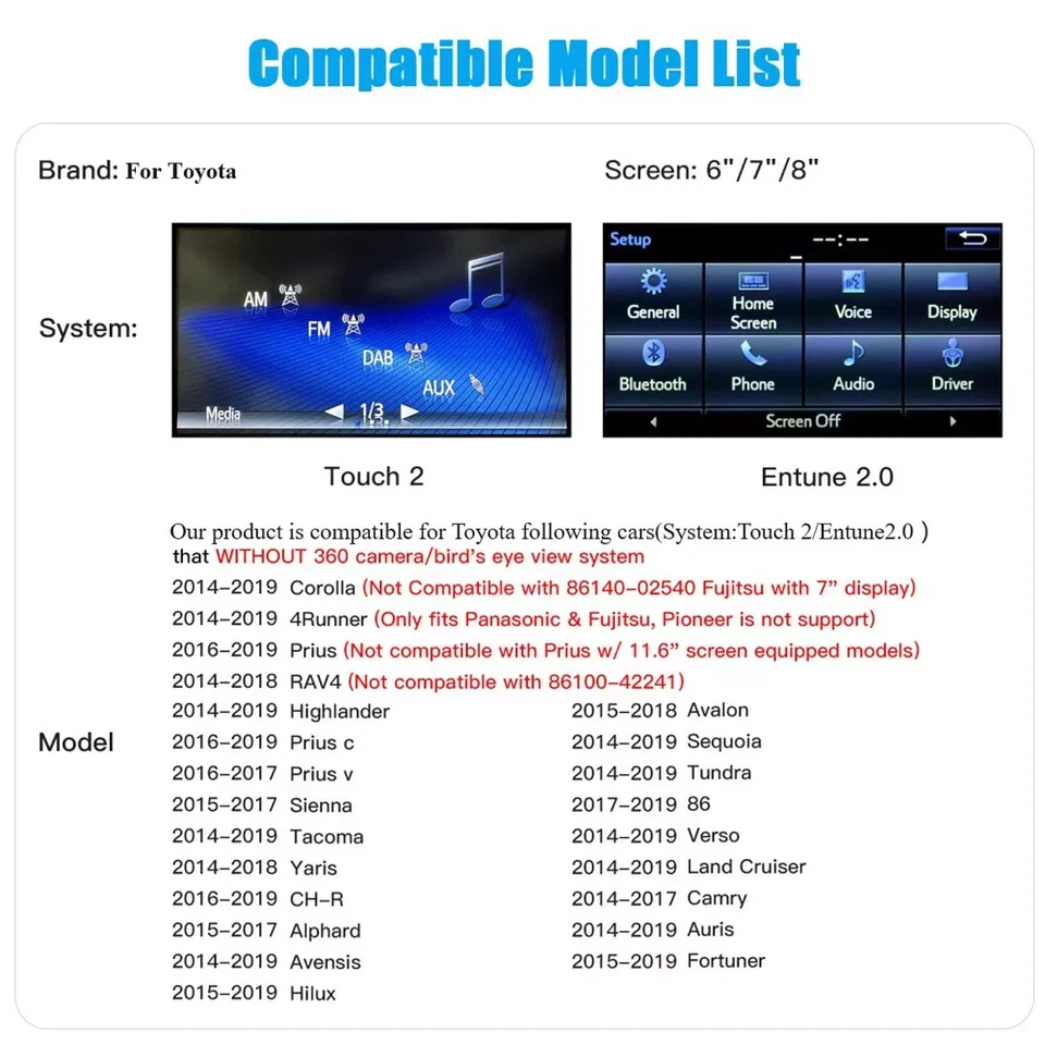 Wireless Carplay Android Auto Retrofit für Toyota Touch2 Entune 2 System 2014-19 - Bild 3 von 4