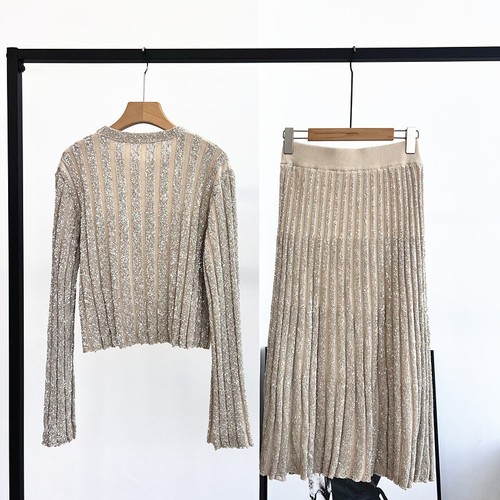 Brunello NUOVO Cucinelli maglia paillettes girocollo maniche lunghe gonna midi set - Foto 2 di 13