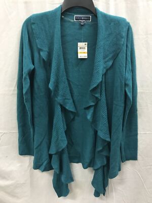 Karen Scott Luxsoft Ruffle Cardigan OCEAN DEPTHS PS