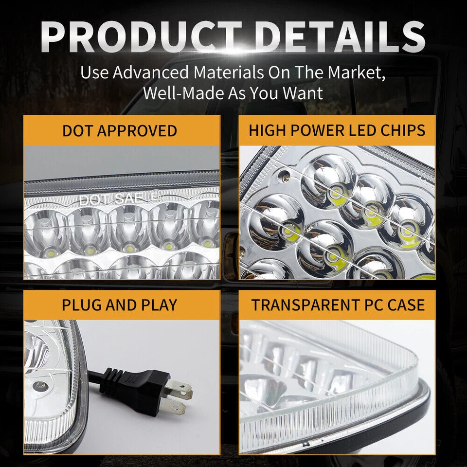 Par de faros LED DRL 5x7" 7x6" para Ford E150 E250 Econoline Van Club Wagon Foto 4 de 4