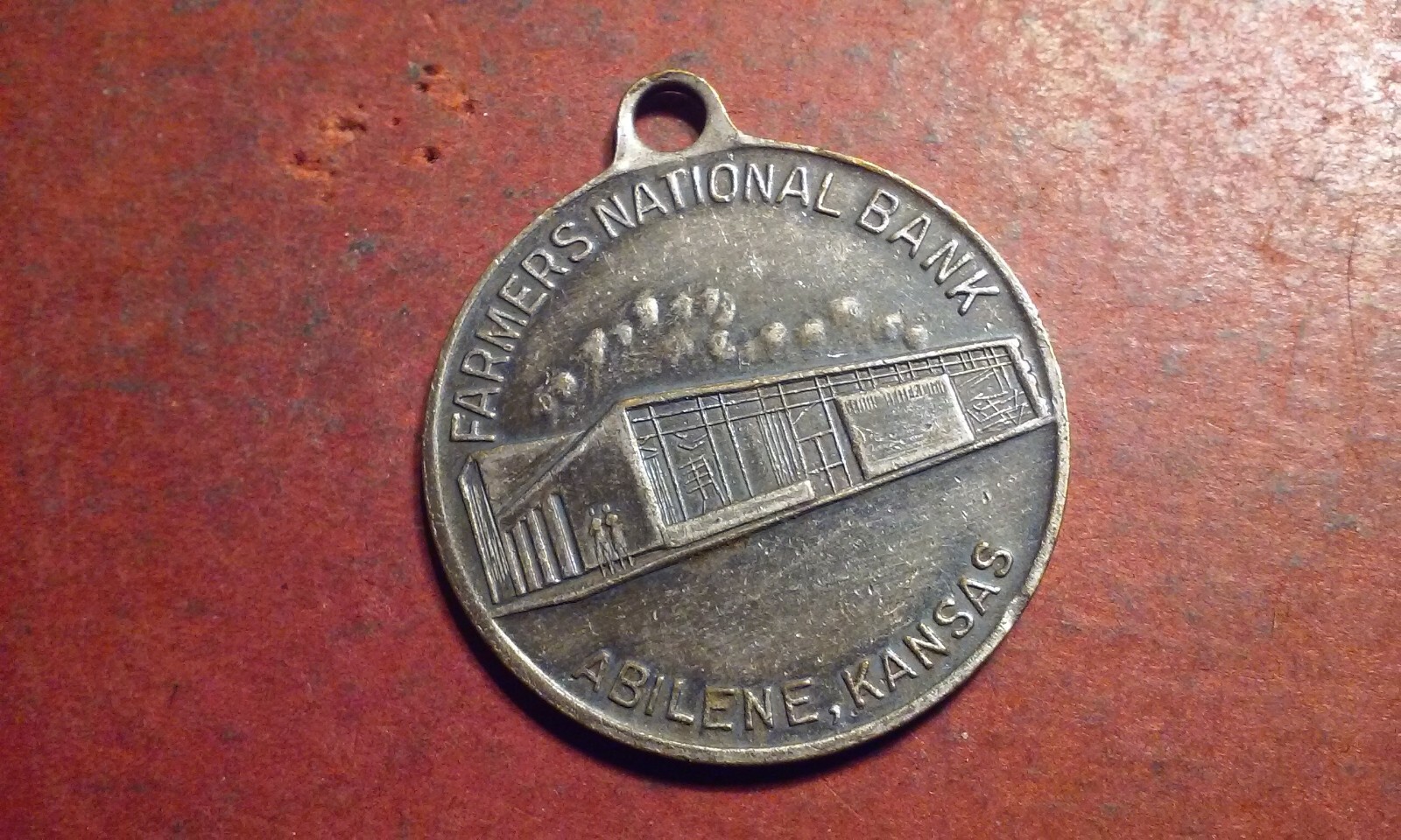 Farmers National Bank Abilene Kansas Key Tag Fob Token Pendant Silver-Tone