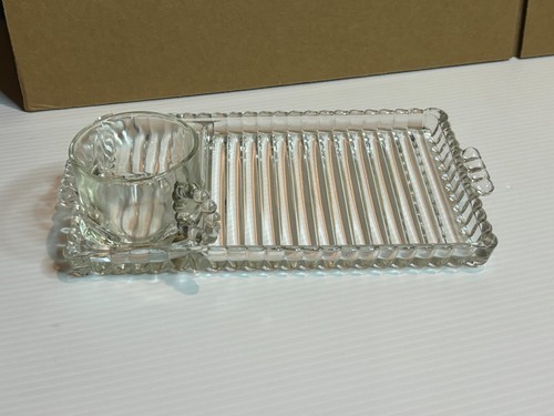 Vintage 40s Hazel Atlas Clear Depression Glass Sip Snack Smoke Plate Mug Set - Picture 2 of 15
