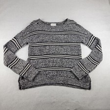 Olive + Oak Sweater Womens Medium Black White Striped Knit Long Sleeve Pullover