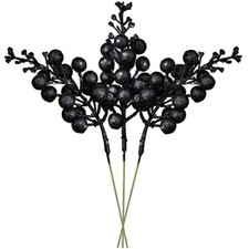 16pcs Christmas Glitter Berry Stems, 7.8" Artificial Christmas Picks for Black