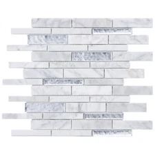 White Calacatta Marble Stone Silver Foiled Glass Mosaic Tile Kitchen Backsplash
