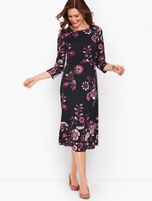 NWT! TALBOTS Multicolor Floral 3/4 Sleeve Flounce Hem Ruched Jersey Midi Dress 2