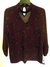 Women's Large Blouse Top, Front V-Neck,  Back Keyhole , 3/4  Sleeve,  AGB .NWT