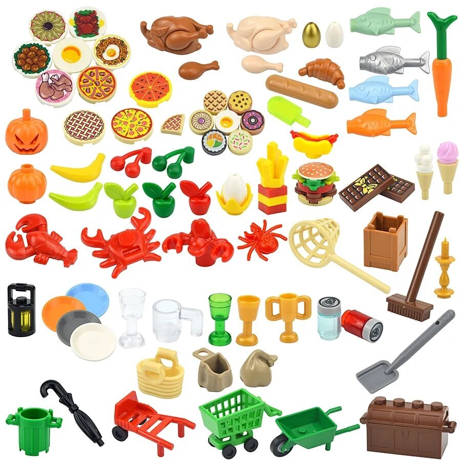 City Food Fish Apple Hot Dog Cake Pizza accessories for Lego