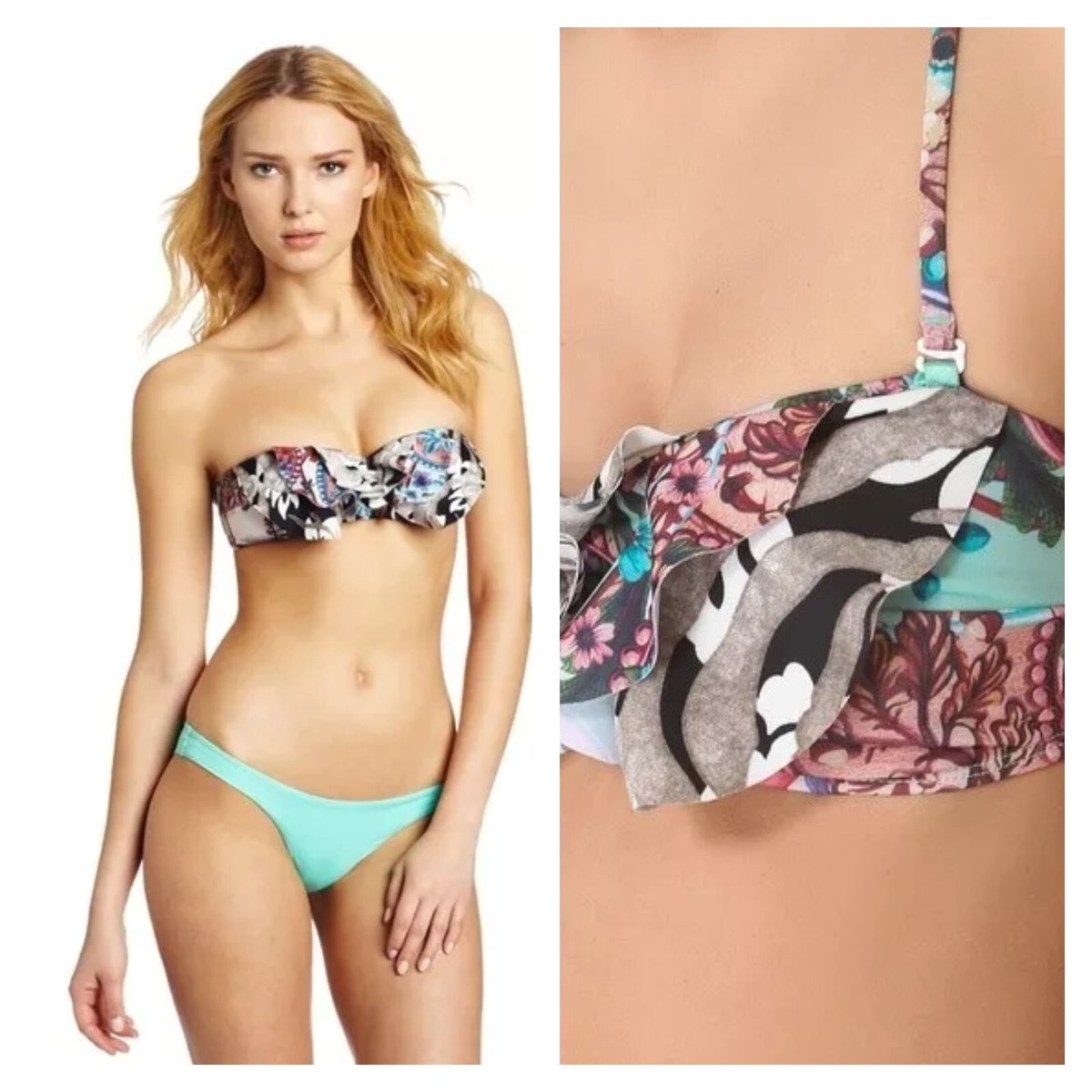 Zimmermann Lacquer Mixed Frill Bikini 2pc Splice set floral solid