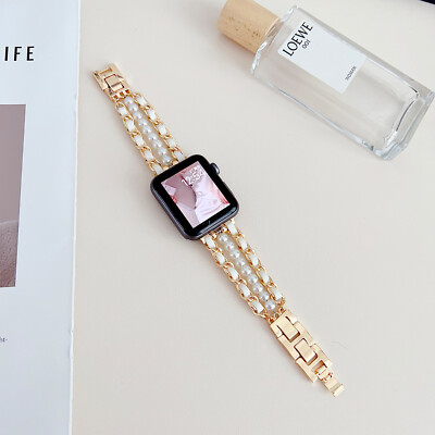 Elegant Pearl Bracelet Loop Watch Band for Apple watch 10/9/8/SE42/44/45/46/49mm