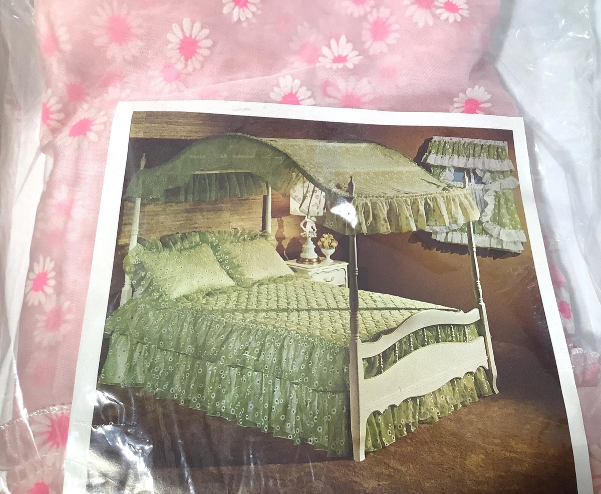 Vtg JC Penney s PINK Daisy TWIN Bedspread Canopy Fashion Manor Elaine READ
