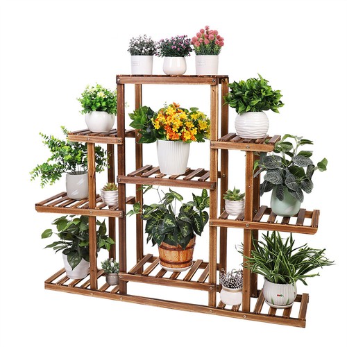 Wooden 9 Tier Plant Stand Flower Rack Shelf Bonsai Pot Holder Home Garden Corner - Picture 2 of 12