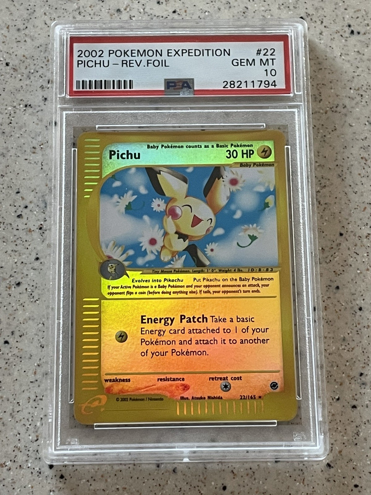 2002 POKEMON EXPEDITION #22 PICHU-REVERSE FOIL PSA 10 LOW POP!