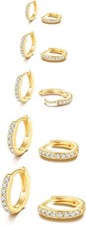 5 Pairs Tiny Huggie Hoop Earrings for Women, Lightweight Mini CZ/Cubic Zirconia