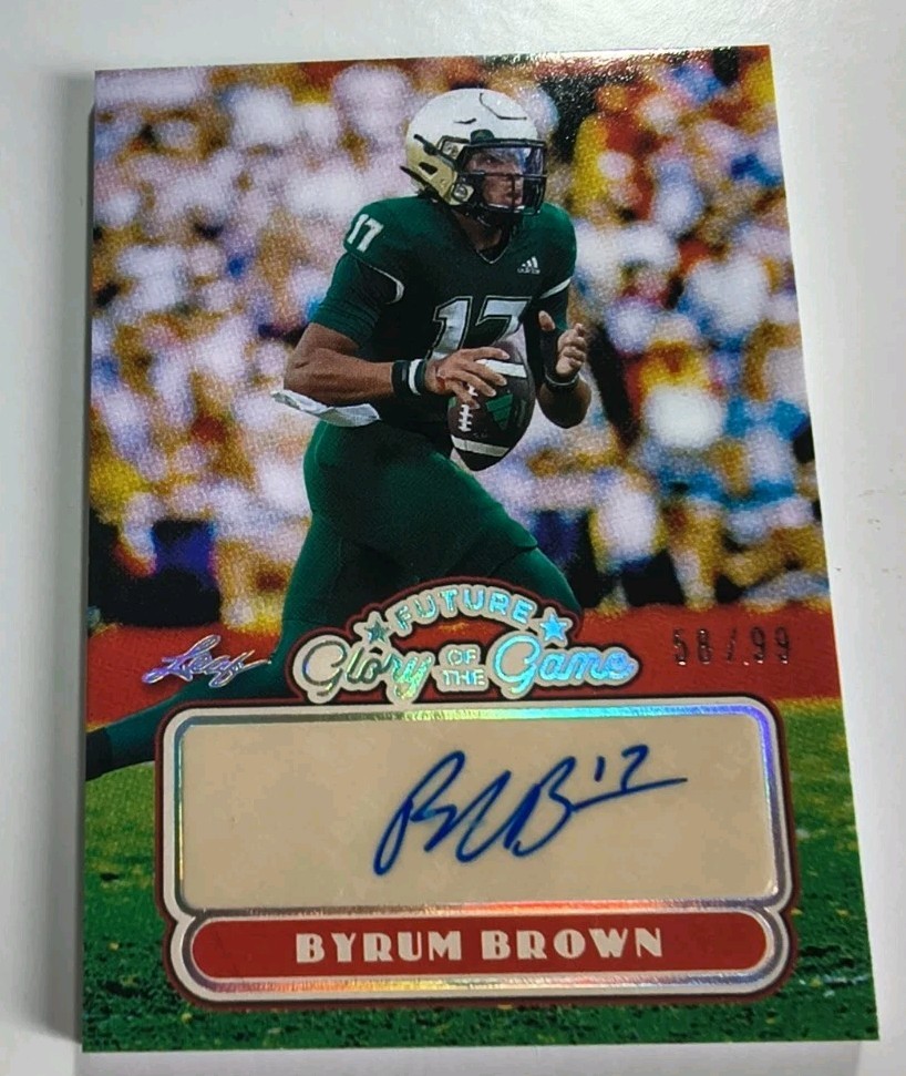 2025 Leaf Future Glory of the Game Byrum Brown Auto Silver Holo #58/99 Auburn QB view 1