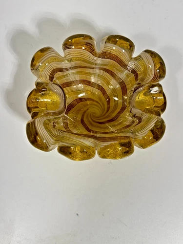VTG Murano Mezza Filigrana Art Glass Bowl Biomorphic