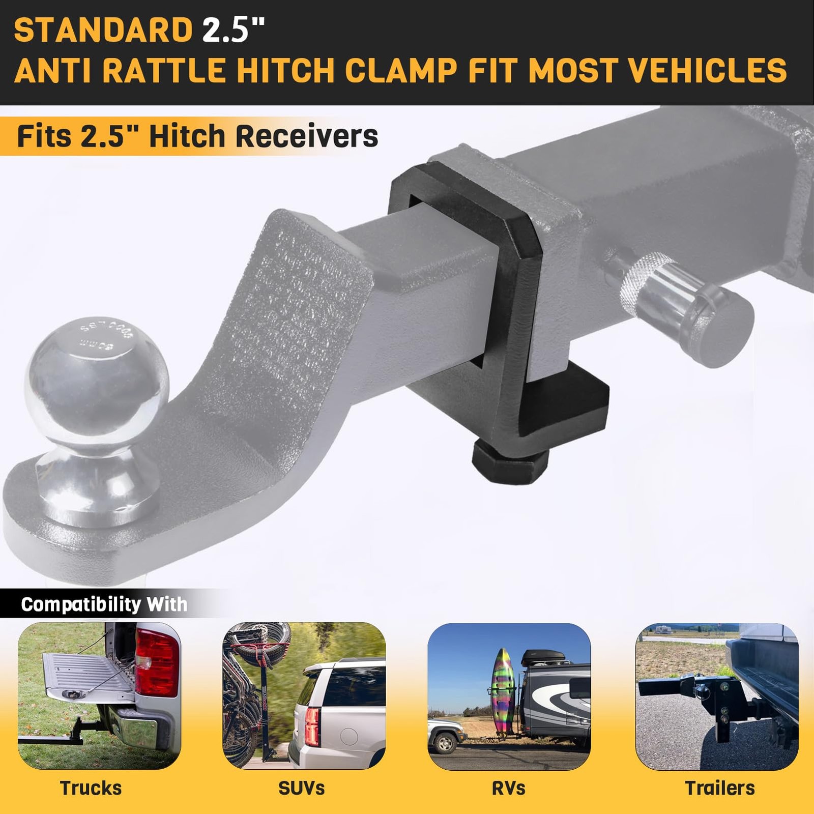 Anti Rattle Hitch Tightener Clamp Heavy Duty Synthetic Steel Coated Trailer