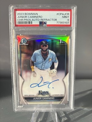 2023 Bowman Chrome Prospect Autographs Refractor Junior Caminero /499 PSA 9