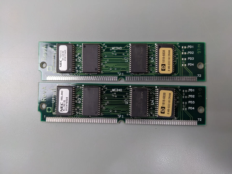 (2) HP 8MB EDO SIMMs 72-Pin Memory (16MB Total RAM) 1818-6838 - Image 2 of 3