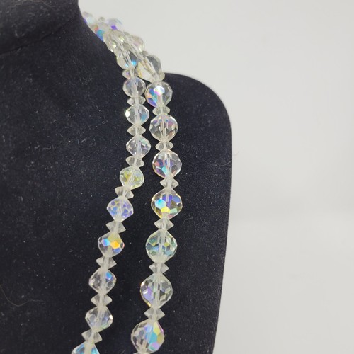 Vintage Crystal Aurora Borealis Faceted Graduated 2 Strand Choker Necklace 17 In - Picture 7 of 11