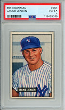 1951 Bowman Jackie Jensen rookie baseball card, graded VG-EX 4, #254 in the set. rookie card picture