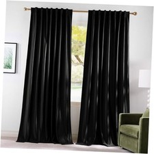 Velvet Curtains 84 inch Long 2 Panels, Rod 52"W x 84"L Pack of 2 Black