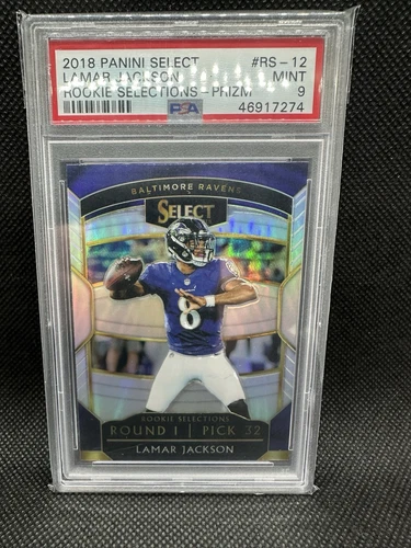 LAMAR JACKSON 2018 PANINI SELECT SILVER PRIZM  ROOKIE SELECTIONS RC PSA 9 🔥