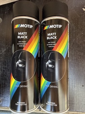 2 x Motip Matt Black Satin Spray Paint Metal Wood Glass Plastic 500ml