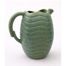 Vintage Shorter & Son Art Deco Green Pottery Jug Ripple Pattern 18cm