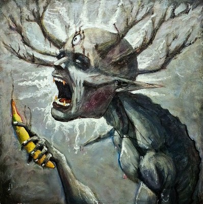30''×30'' oil paintings on canvas original banana figure 6 fingers gray