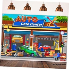 Cartoon Auto Repair Shop Backdrop for Boy Birthday Garage Door Auto 9x6ft