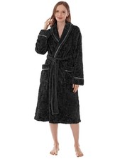 Womens Fleece Robe with Plush Soft Warm Microfiber Long Spa Robe Night Bathrobe