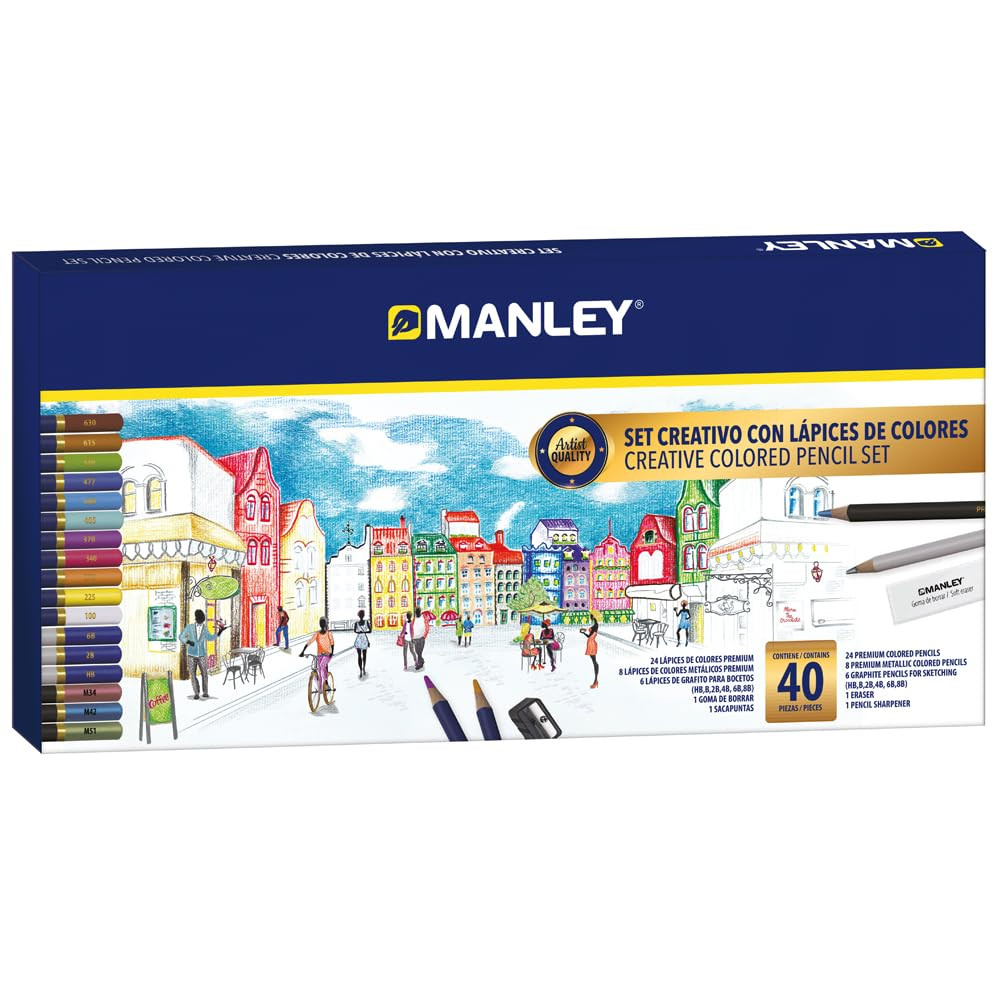 Manley Artistic Colouring Pencils Set 40 Pieces   Artist Quality   Includes 24 P