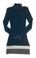 Guess Y2K Teal Mock Neck Cable Knit Dress Shoulder Buttons Women’s Size Large