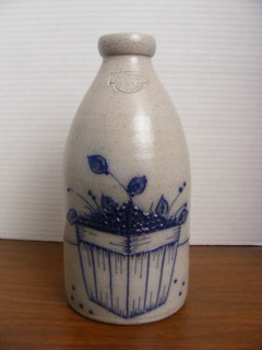 SALMON FALLS POTTERY SALT GLAZE MILK BOTTLE / JUG BLUEBERRY BASKET 1994