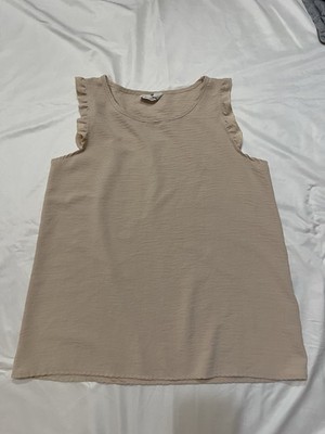 Betsey's Boutique Women's Ruffle Sleeve Tank Top Beige Size M